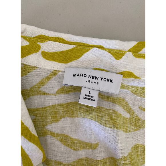 Marc New York Linen Yellow Zebra Print Button-down Crop Top Shirt Large - Picture 5 of 7